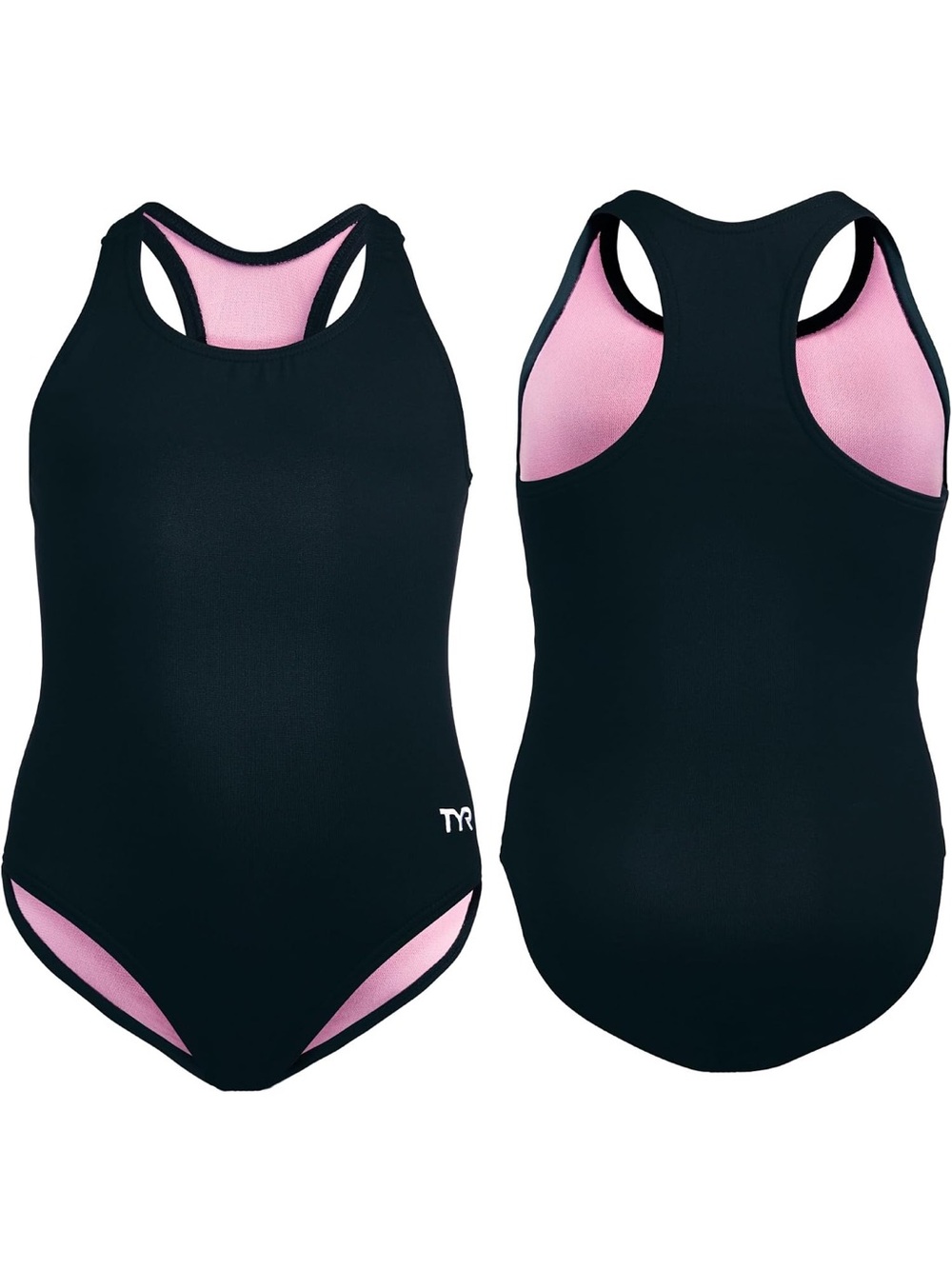 TYR Black One-Piece Swimsuit with Pink Lining